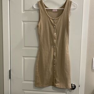 Pink lily beige button up dress